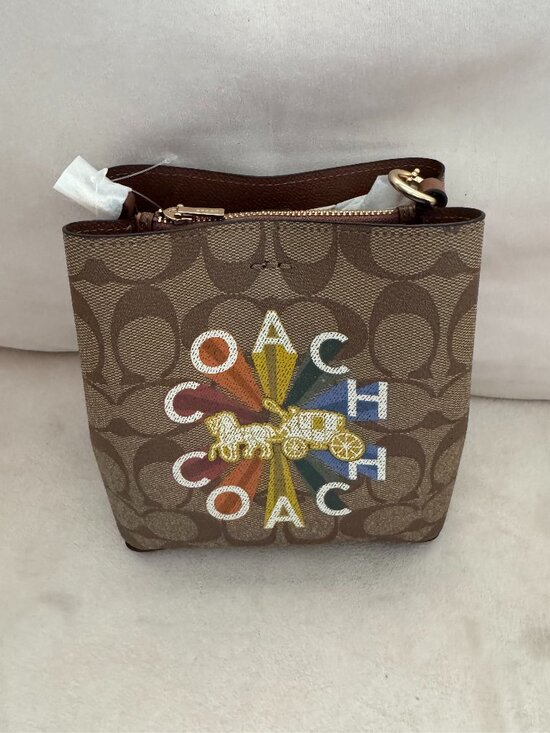 Coach Handbags - COACH - MINI TOWN BUCKET BAG IN SIGNATURE CANVAS RAINBOW CARRIAGE - NWT
